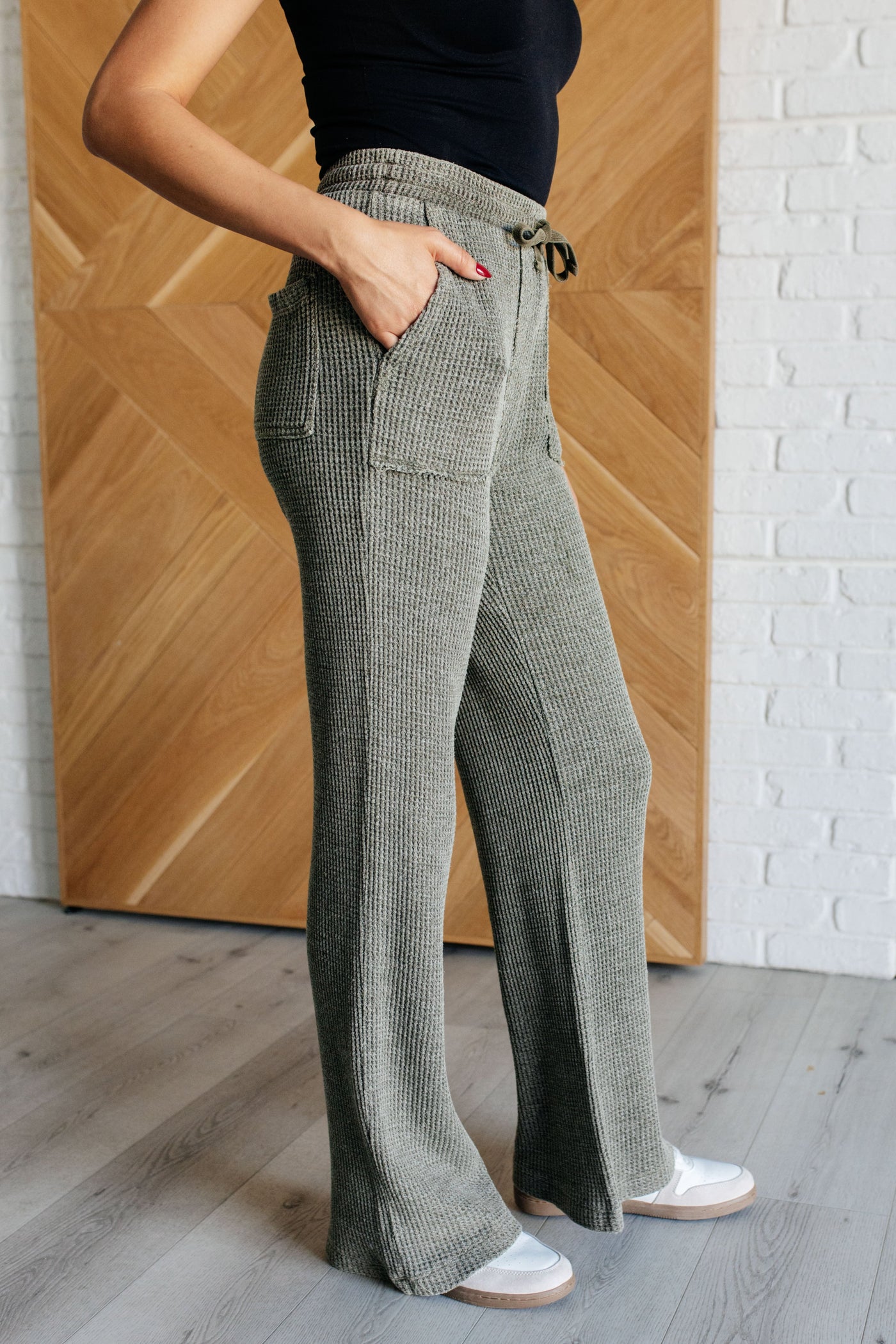 Set Process Mineral Wash Waffle Knit Pants in Olive Southern Soul Collectives