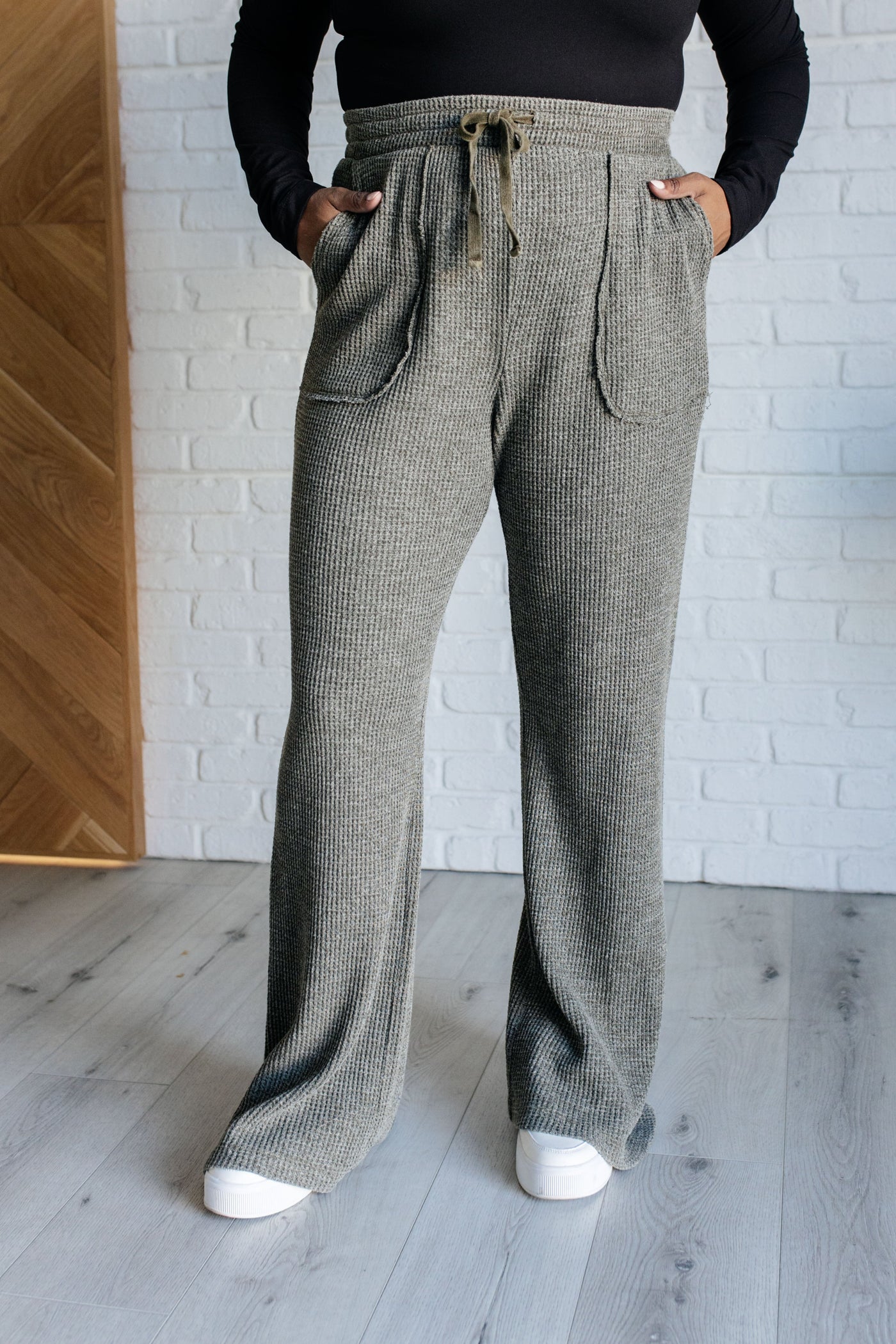 Set Process Mineral Wash Waffle Knit Pants in Olive Southern Soul Collectives