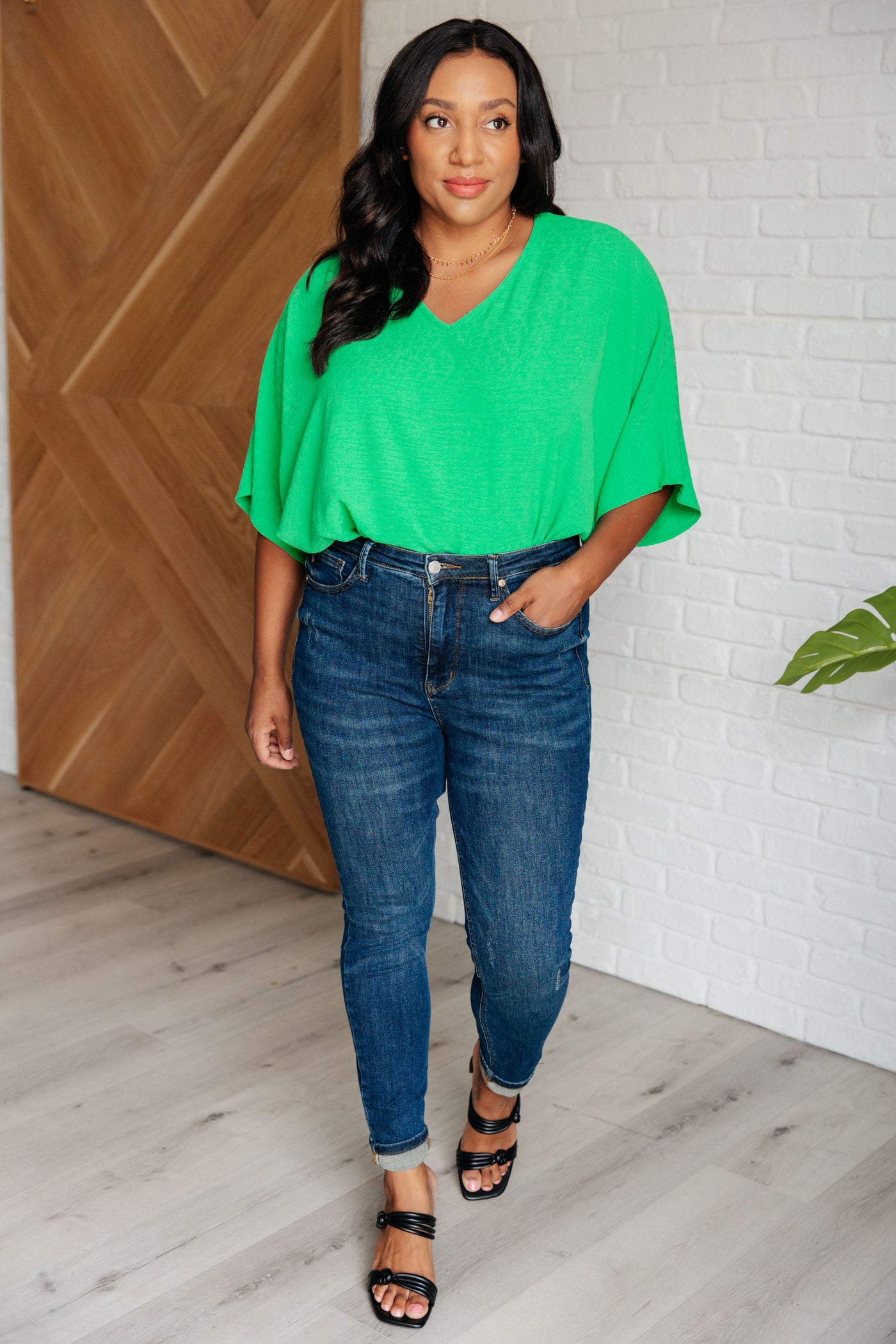 Set the Expectation V-Neck Top in Green