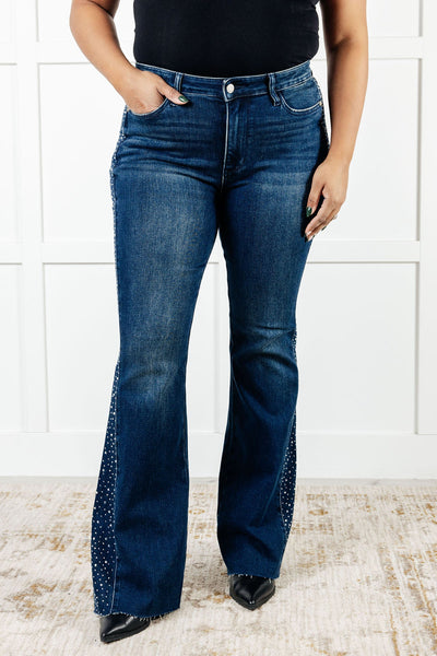 Shannon Mid Rise Rhinestone Detail Flare Jeans Southern Soul Collectives