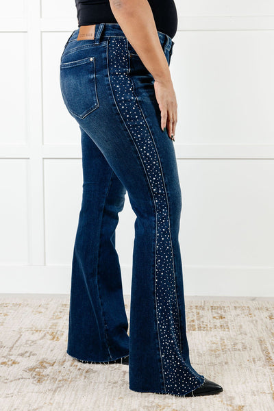 Shannon Mid Rise Rhinestone Detail Flare Jeans Southern Soul Collectives