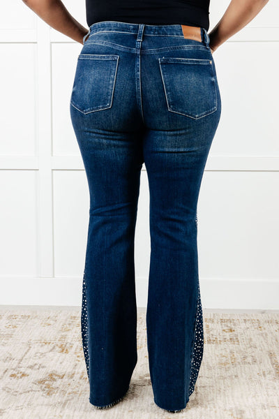 Shannon Mid Rise Rhinestone Detail Flare Jeans Southern Soul Collectives