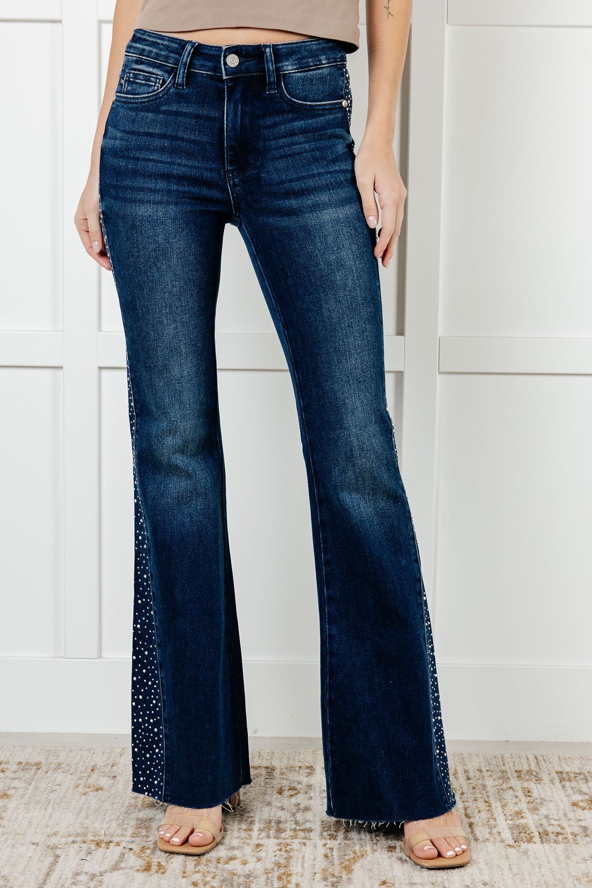 Shannon Mid Rise Rhinestone Detail Flare Jeans Southern Soul Collectives