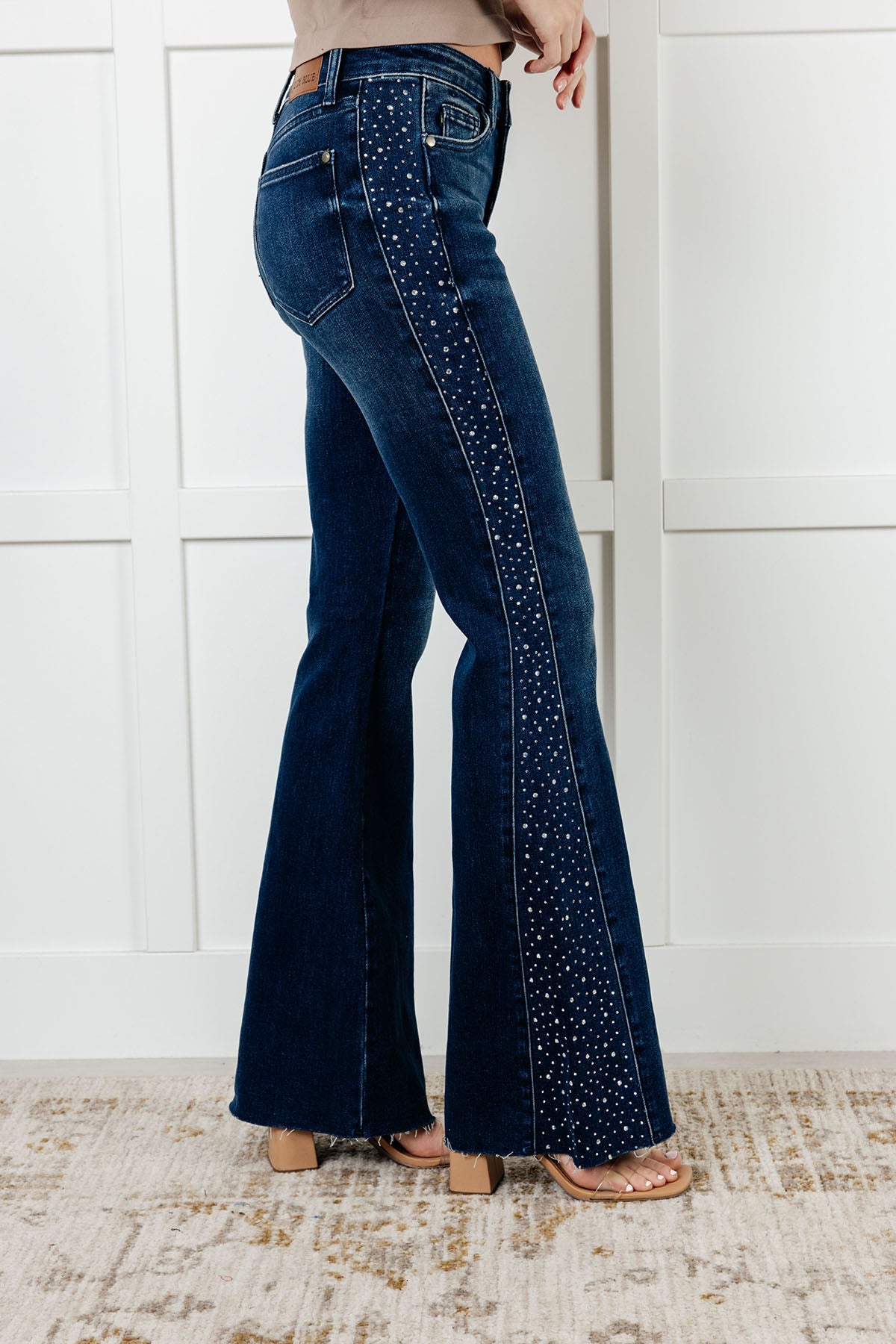 Shannon Mid Rise Rhinestone Detail Flare Jeans Southern Soul Collectives