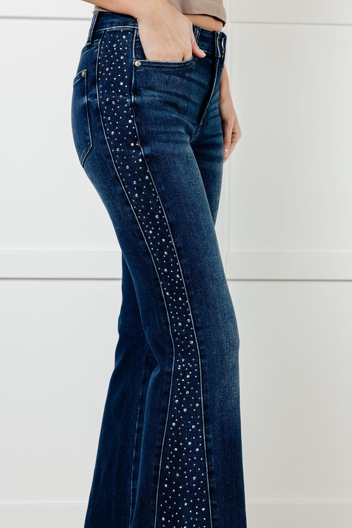 Shannon Mid Rise Rhinestone Detail Flare Jeans Southern Soul Collectives