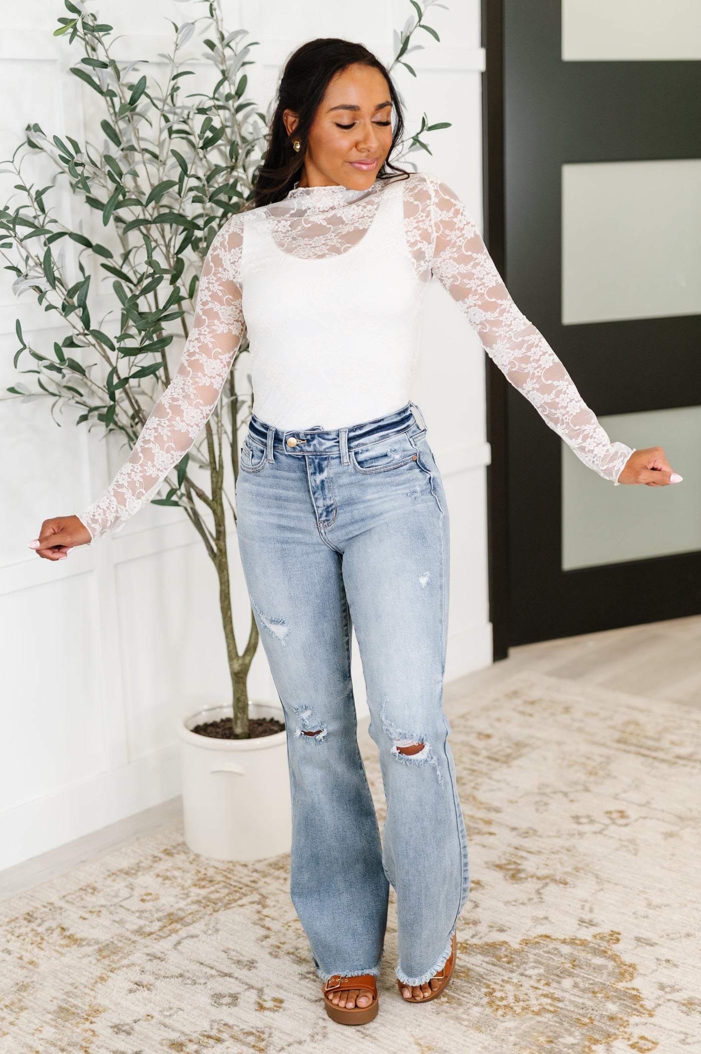 Sheer Intentions Lace Layering Top in Ivory Southern Soul Collectives
