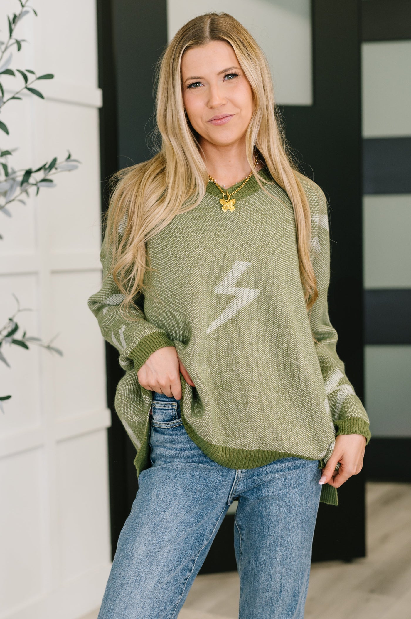 Shock Value V-Neck Sweater in Olive Southern Soul Collectives