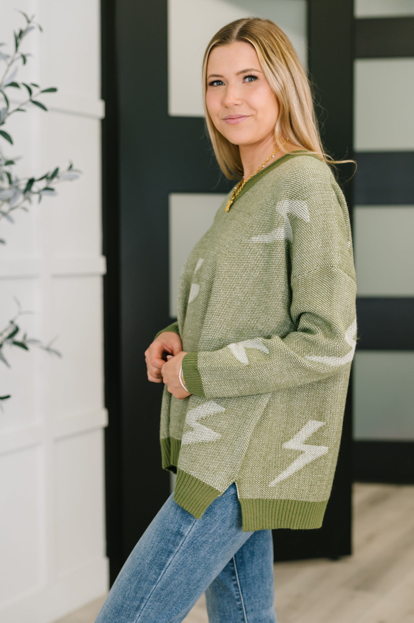 Shock Value V-Neck Sweater in Olive Southern Soul Collectives
