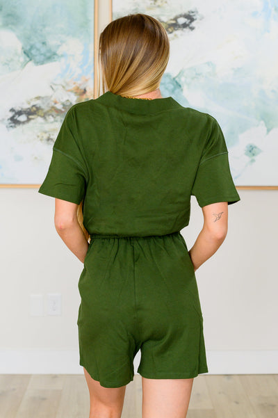 Short Sleeve V-Neck Romper in Army Green Southern Soul Collectives
