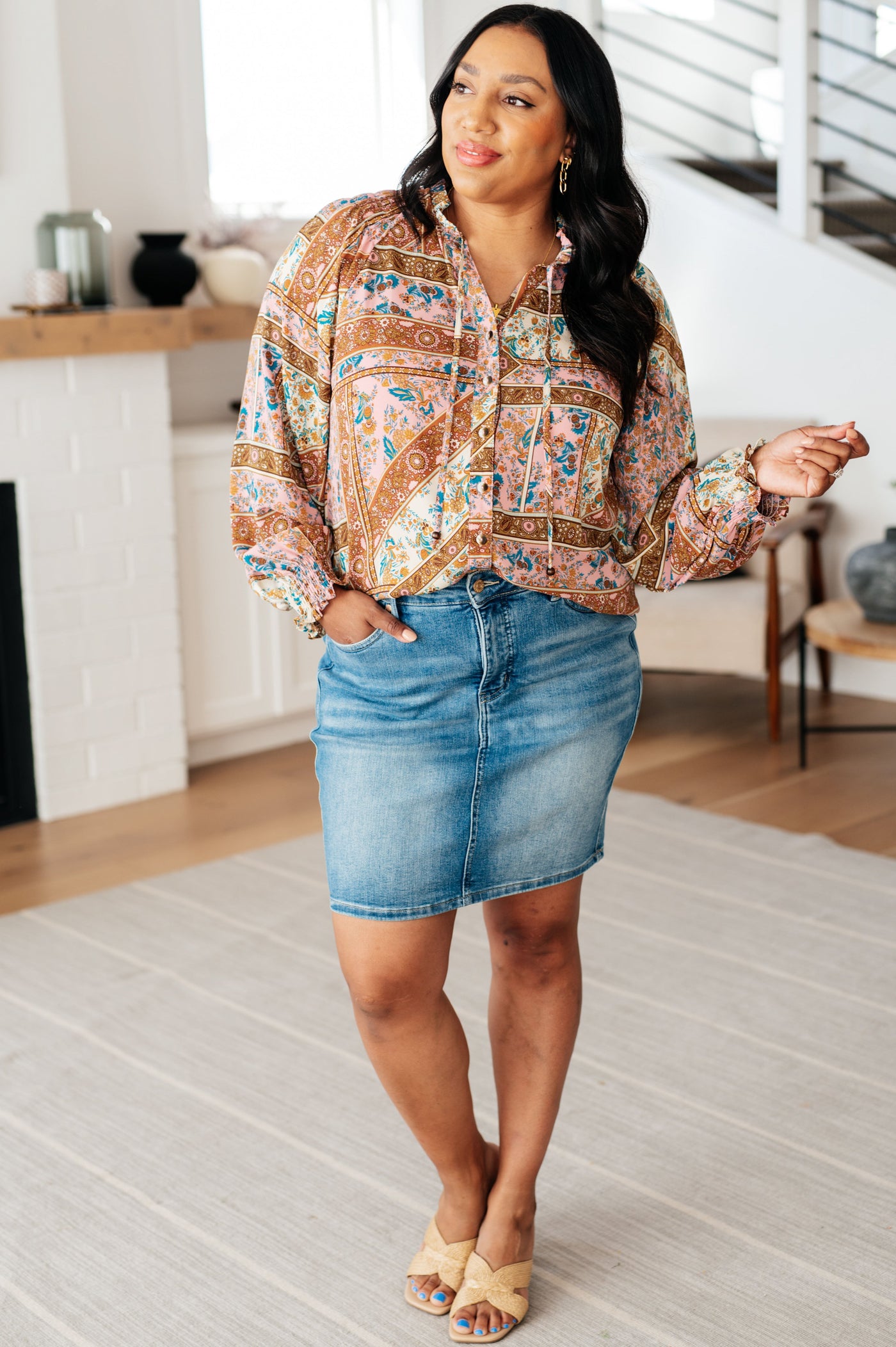 Show and Tell Mixed Print Peasant Blouse Southern Soul Collectives