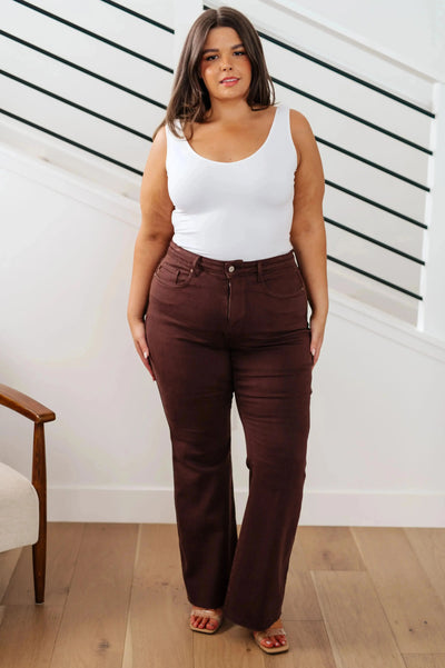 Sienna High Rise Control Top Flare Jeans in Espresso Womens Southern Soul Collectives