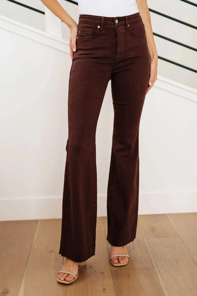 Sienna High Rise Control Top Flare Jeans in Espresso Womens Southern Soul Collectives