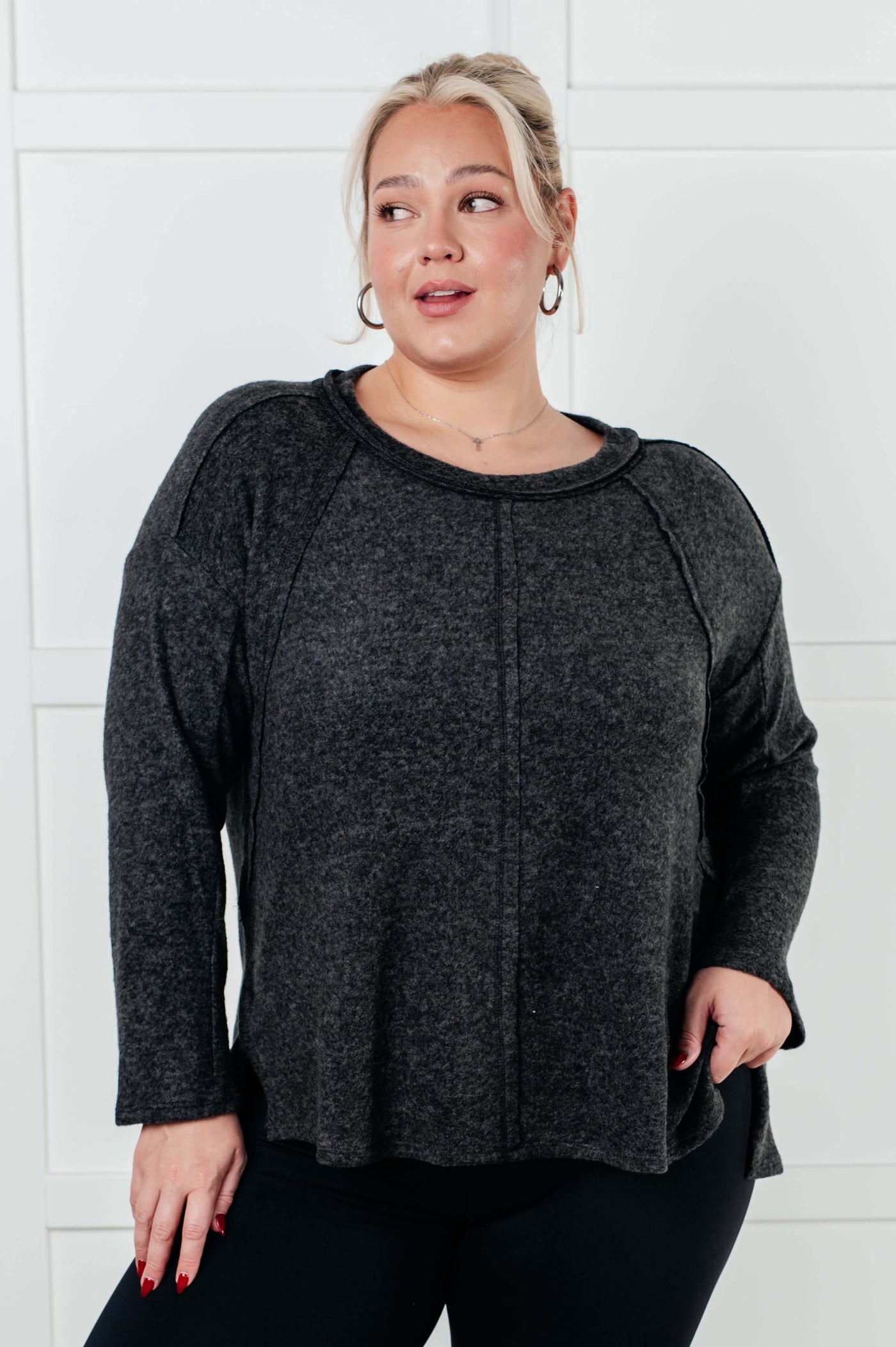 Simple Silhouette Brushed Hacci Sweater in Black Southern Soul Collectives