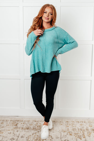 Simple Silhouette Brushed Hacci Sweater in Dusty Teal Southern Soul Collectives