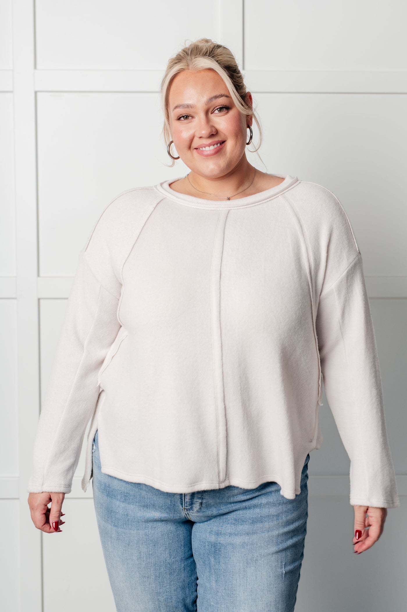 Simple Silhouette Brushed Hacci Sweater in Sand Beige Southern Soul Collectives