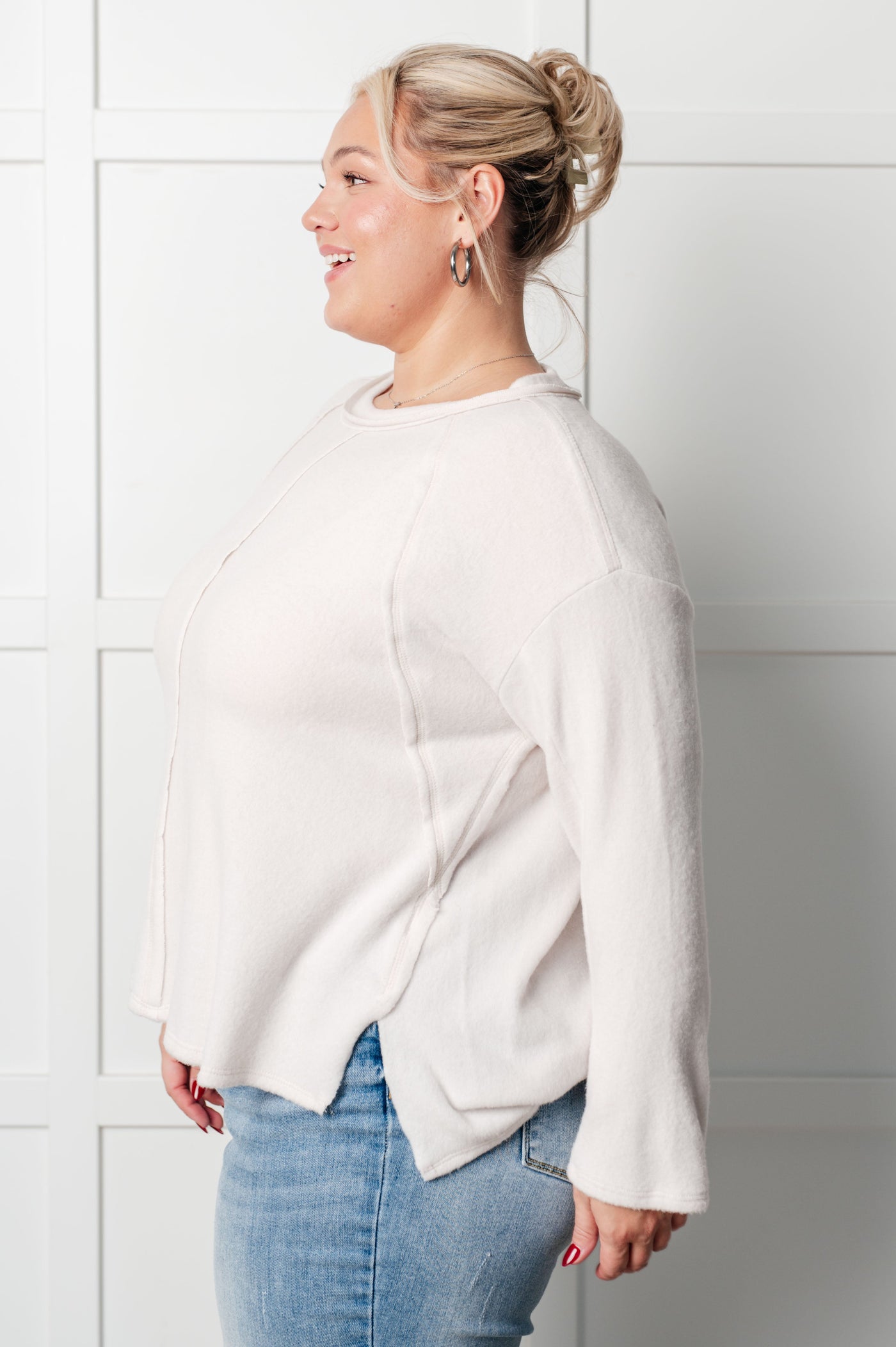 Simple Silhouette Brushed Hacci Sweater in Sand Beige Southern Soul Collectives