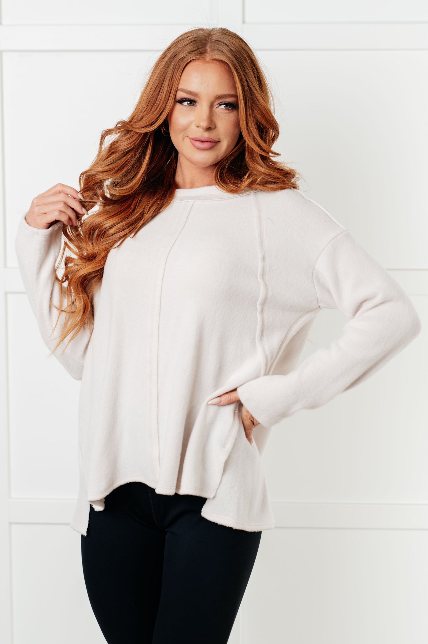 Simple Silhouette Brushed Hacci Sweater in Sand Beige Southern Soul Collectives