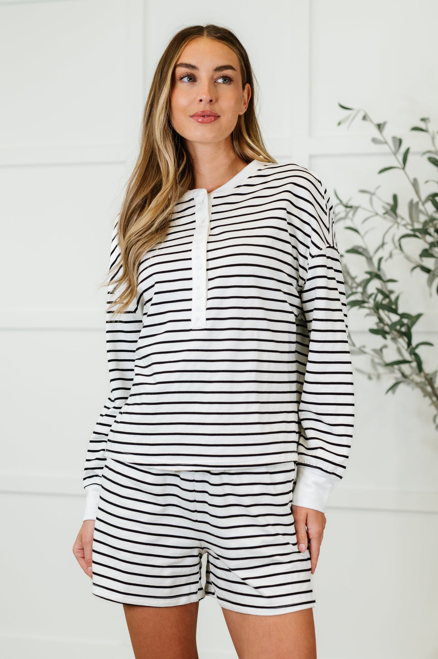 Situationally Sound Striped Long Sleeve Top and Shorts Set Southern Soul Collectives