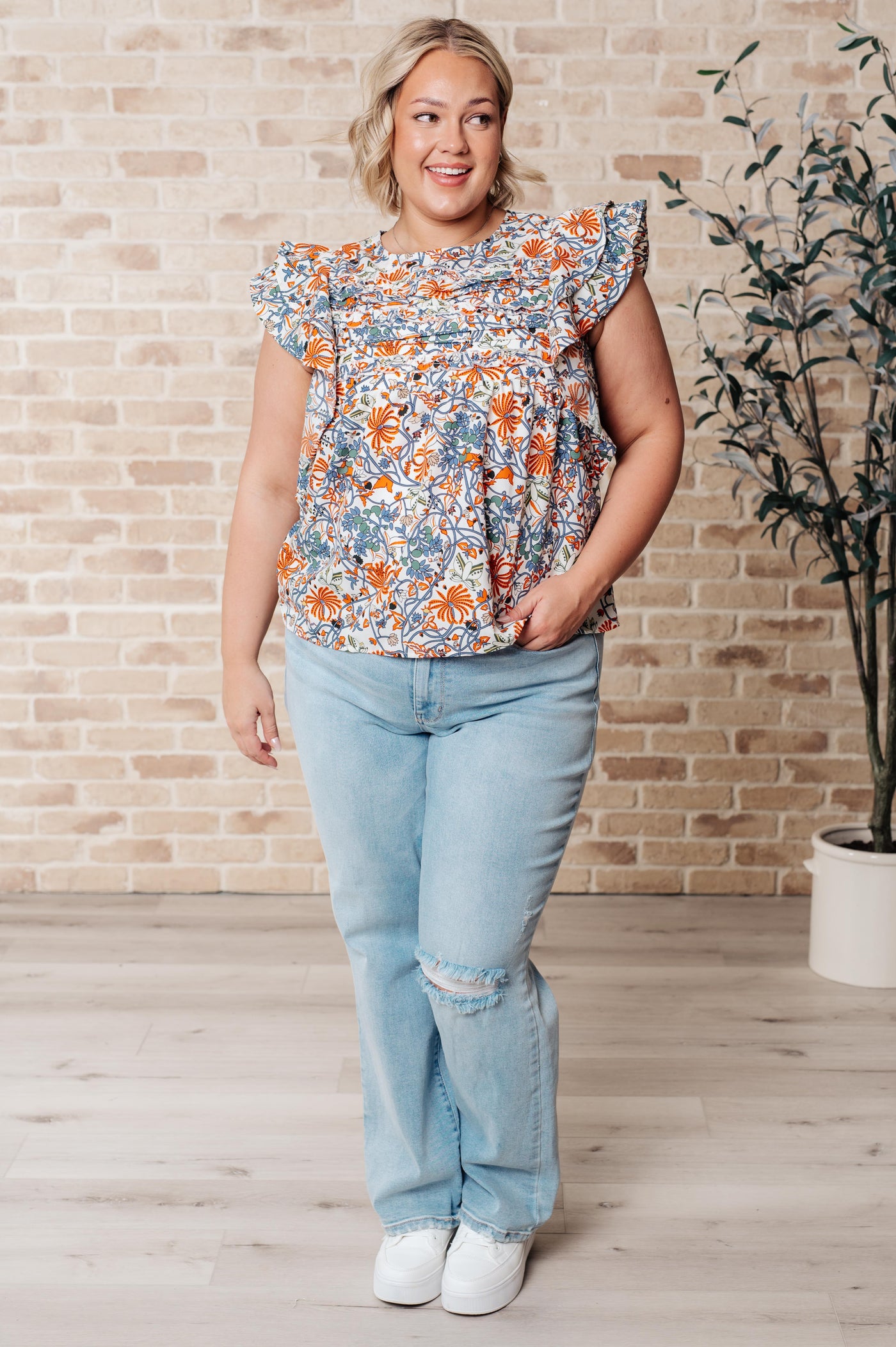 Something Peaceful Flutter Sleeve Blouse Southern Soul Collectives