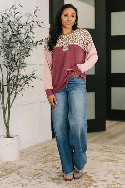 Spotted & Blocked Color Block Henley Top Southern Soul Collectives