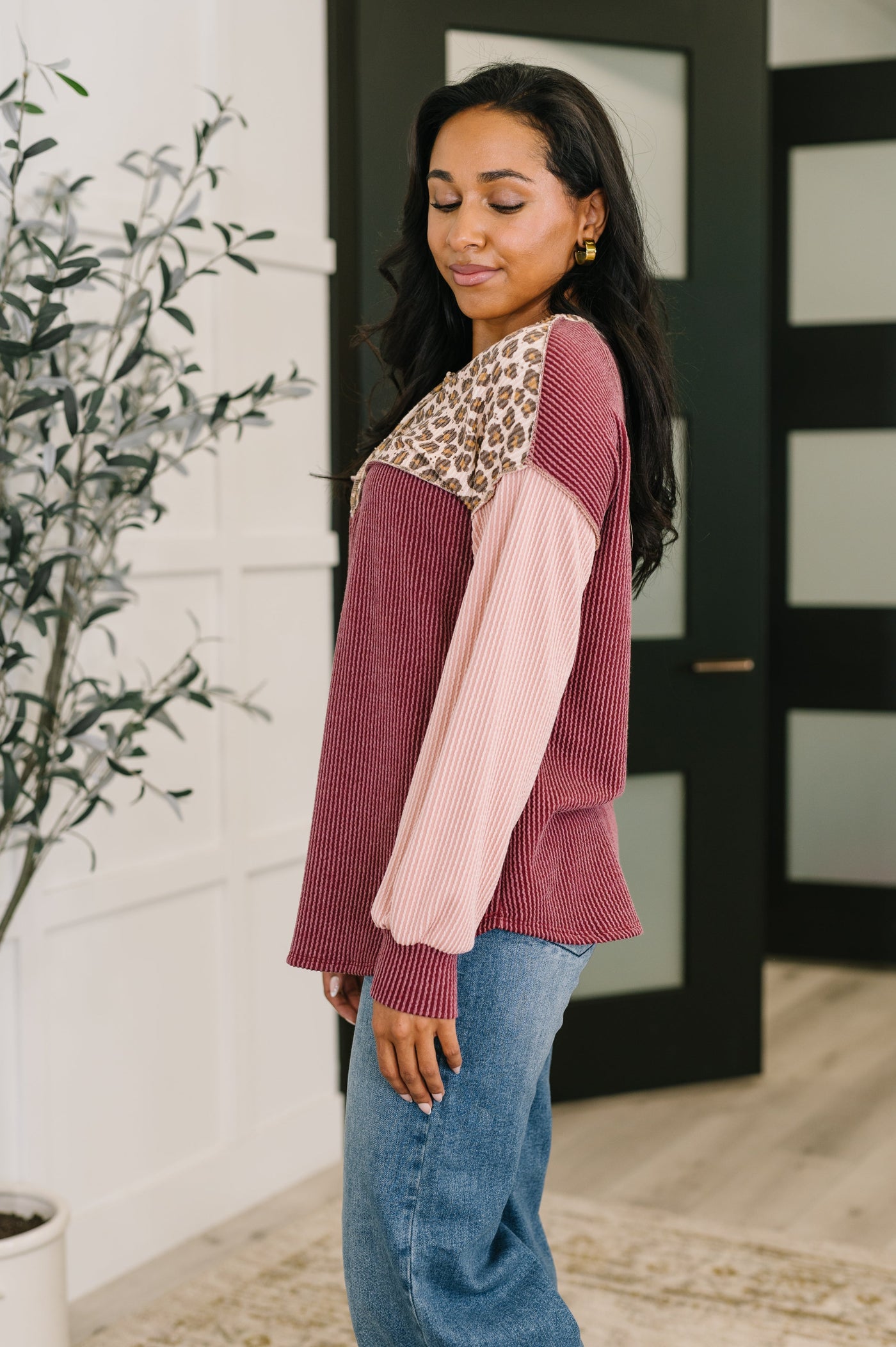 Spotted & Blocked Color Block Henley Top Southern Soul Collectives