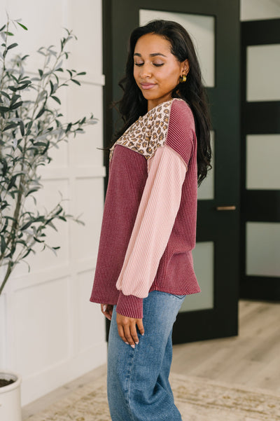 Spotted & Blocked Color Block Henley Top Southern Soul Collectives