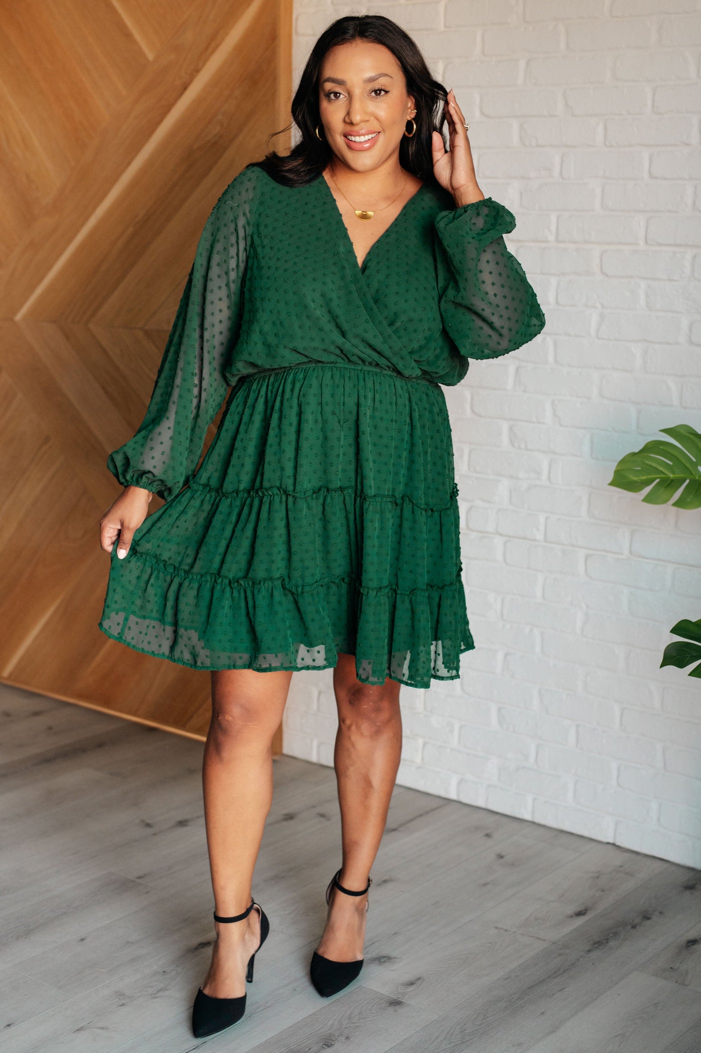 Starlit Glow V-Neck Tiered Dress in Hunter Green Southern Soul Collectives