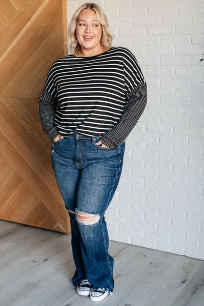 Super Clever Patchwork Striped Top in Black Southern Soul Collectives