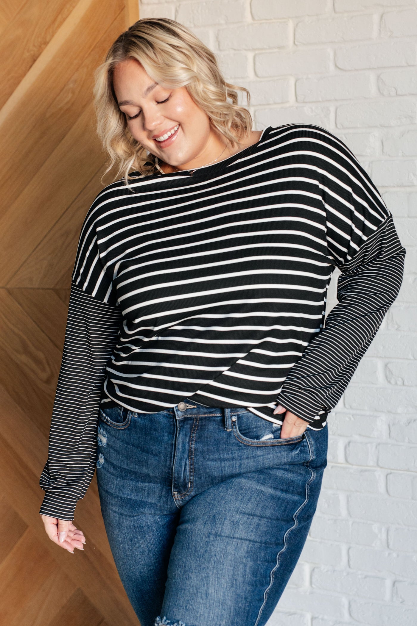 Super Clever Patchwork Striped Top in Black Southern Soul Collectives