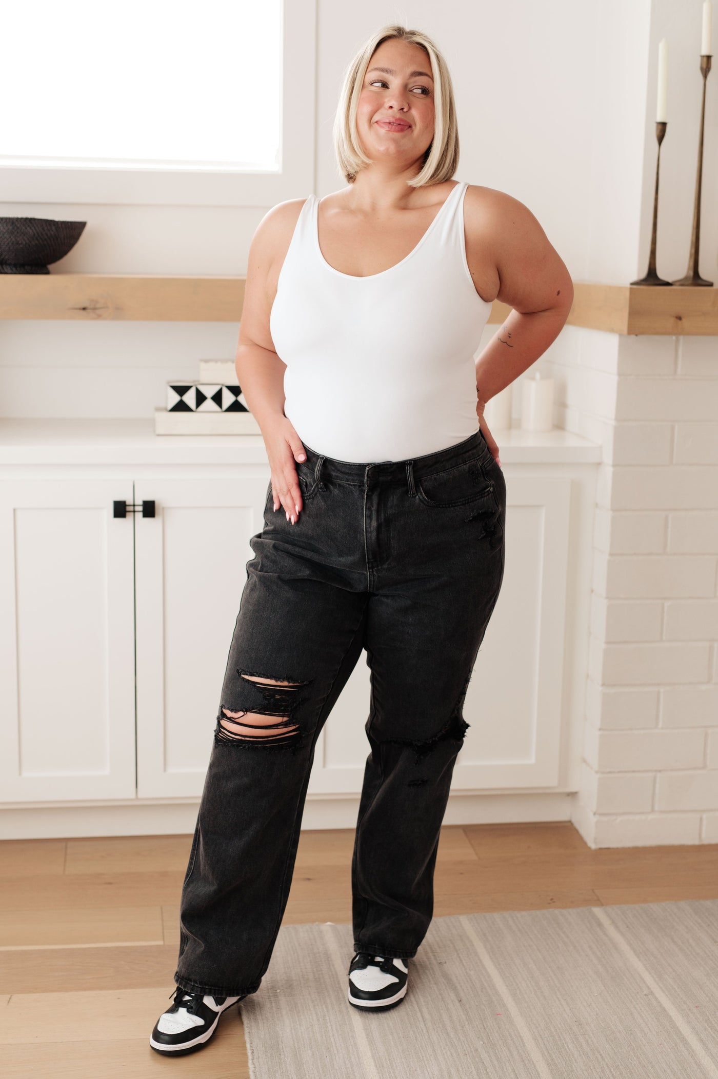 Judy Blue Susannah High Rise Rigid Magic 90's Distressed Straight Jeans in Black - Southern Soul Collectives