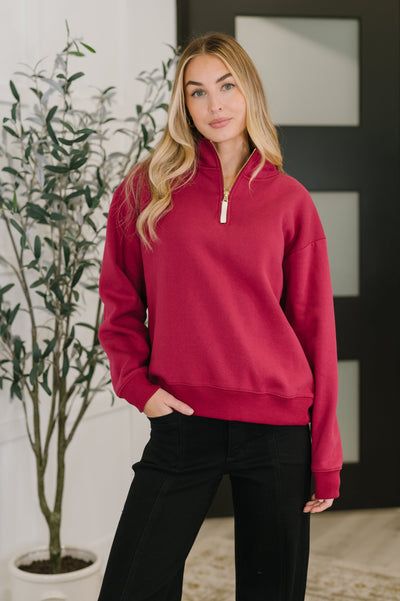 Sweater Weather Half Zip High Neck Pullover in Cabernet Southern Soul Collectives