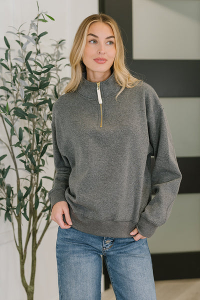 Sweater Weather Half Zip High Neck Pullover in Charcoal Southern Soul Collectives