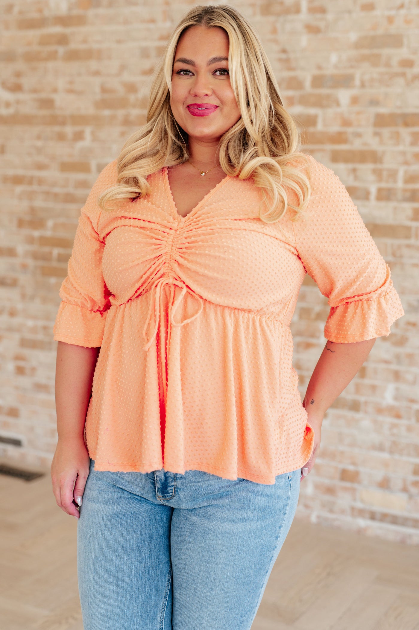 Peachy Keen Sweet Sherbet Swiss Dot Top