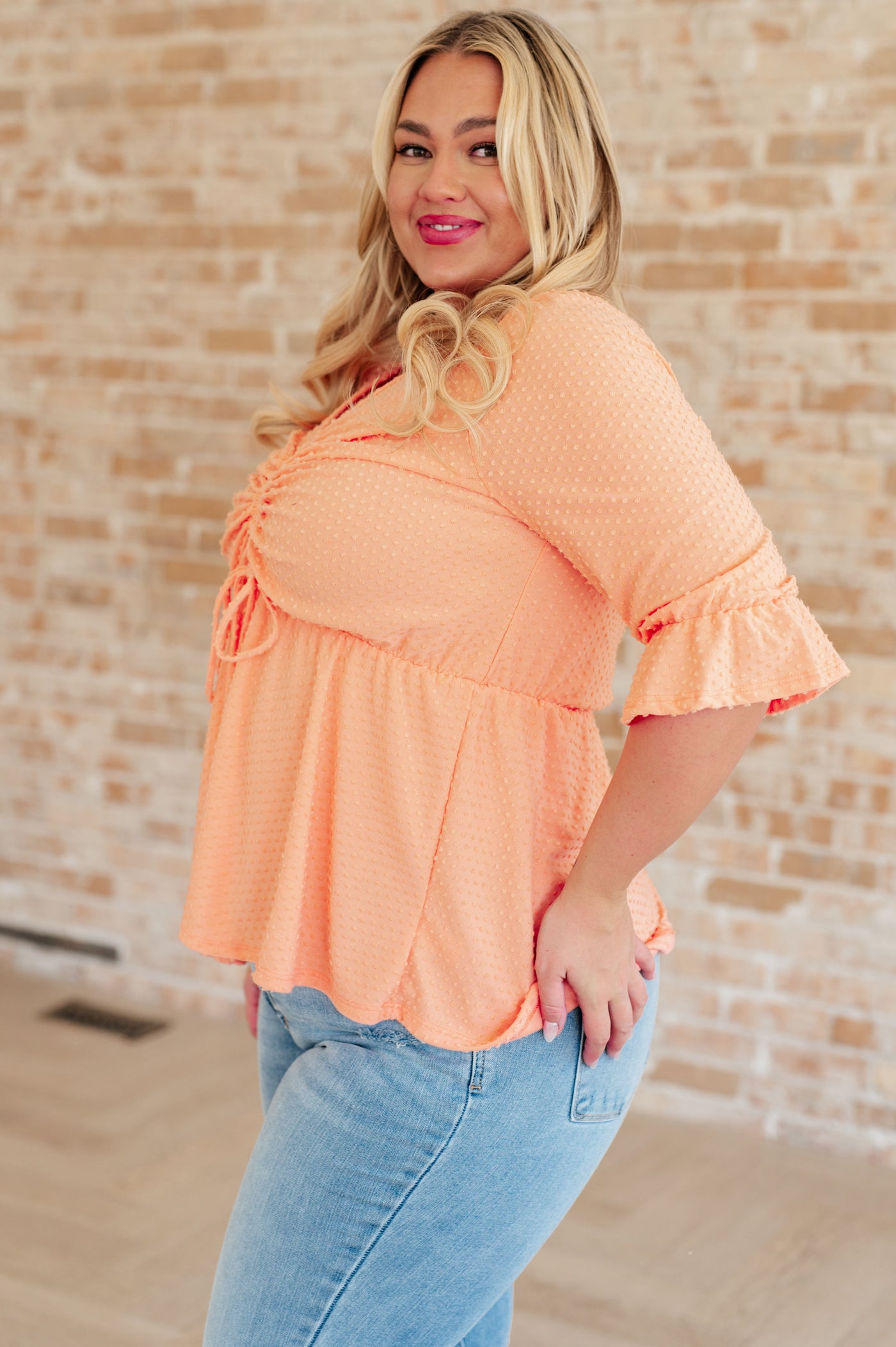 Peachy Keen Sweet Sherbet Swiss Dot Top