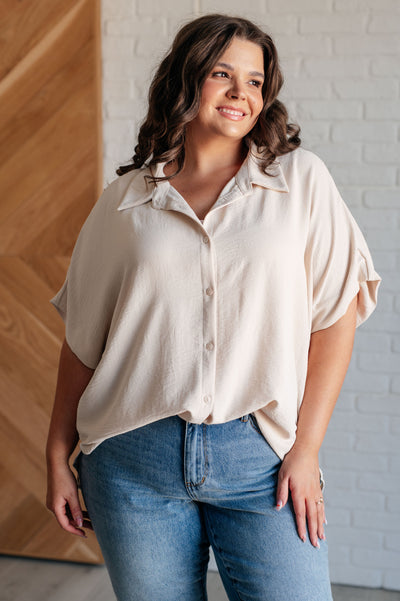 Sweet Simplicity Button Down Blouse in Oatmeal Southern Soul Collectives