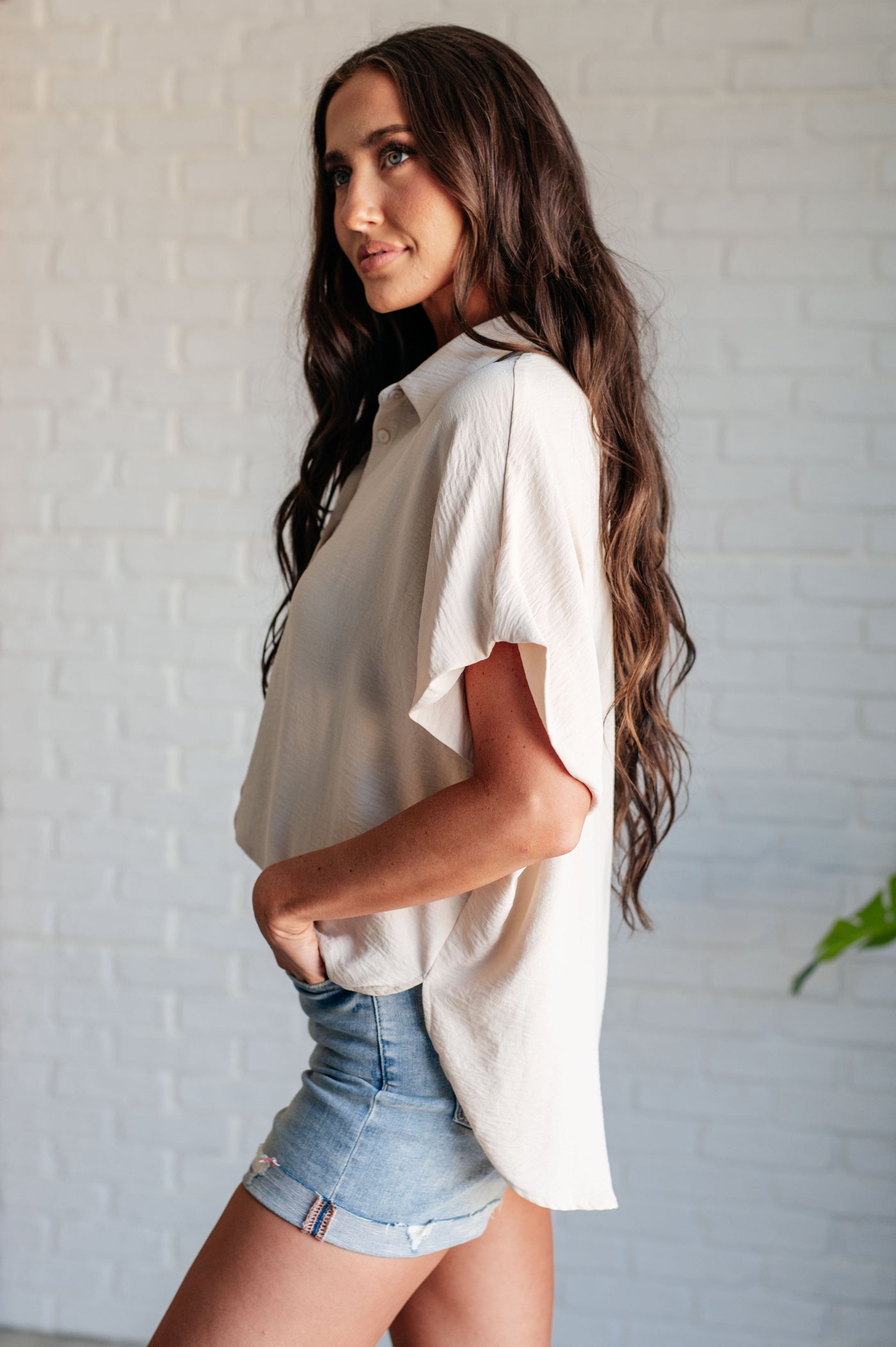 Sweet Simplicity Button Down Blouse in Oatmeal Southern Soul Collectives