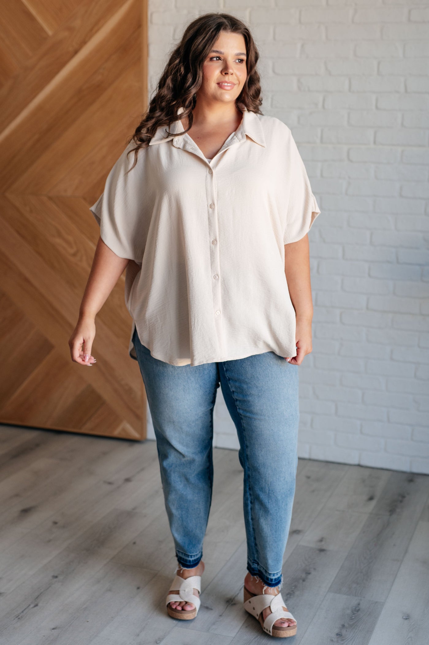 Sweet Simplicity Button Down Blouse in Oatmeal Southern Soul Collectives