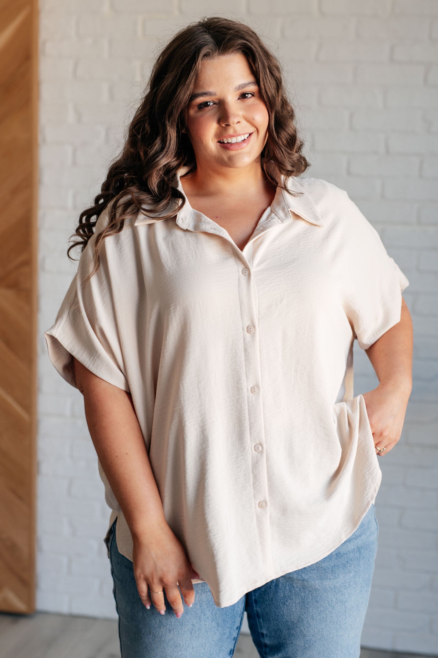 Sweet Simplicity Button Down Blouse in Oatmeal Southern Soul Collectives