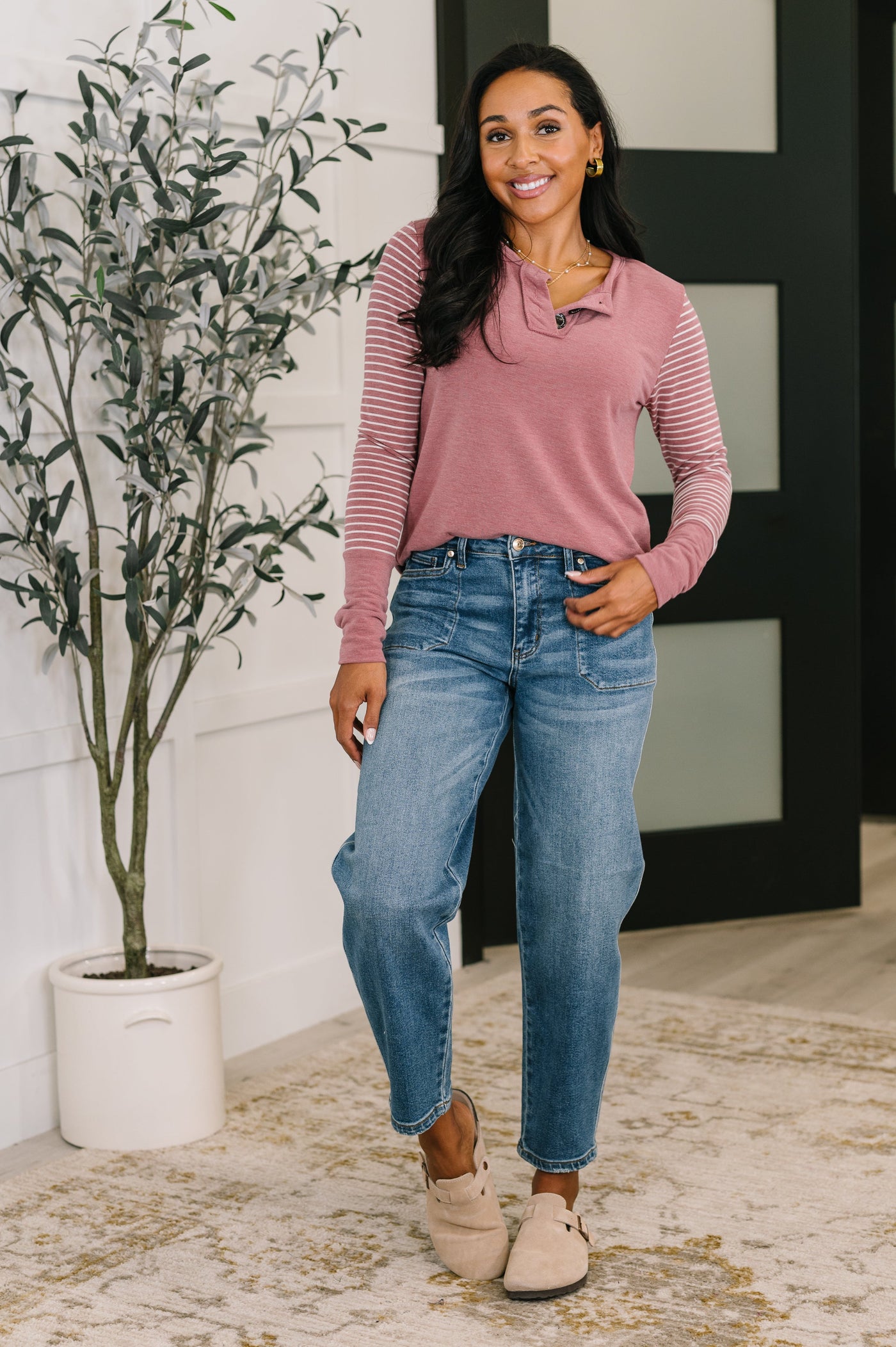 Talk to Me Long Sleeve Henley in Vintage Marsala Southern Soul Collectives