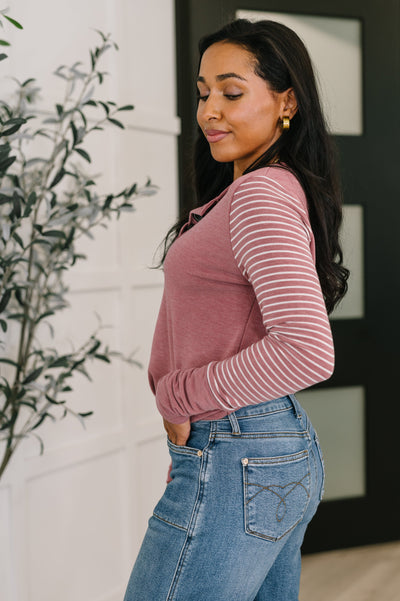 Talk to Me Long Sleeve Henley in Vintage Marsala Southern Soul Collectives