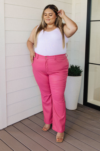 Judy Blue Tanya Control Top Faux Leather Pants in Hot Pink Womens Southern Soul Collectives 