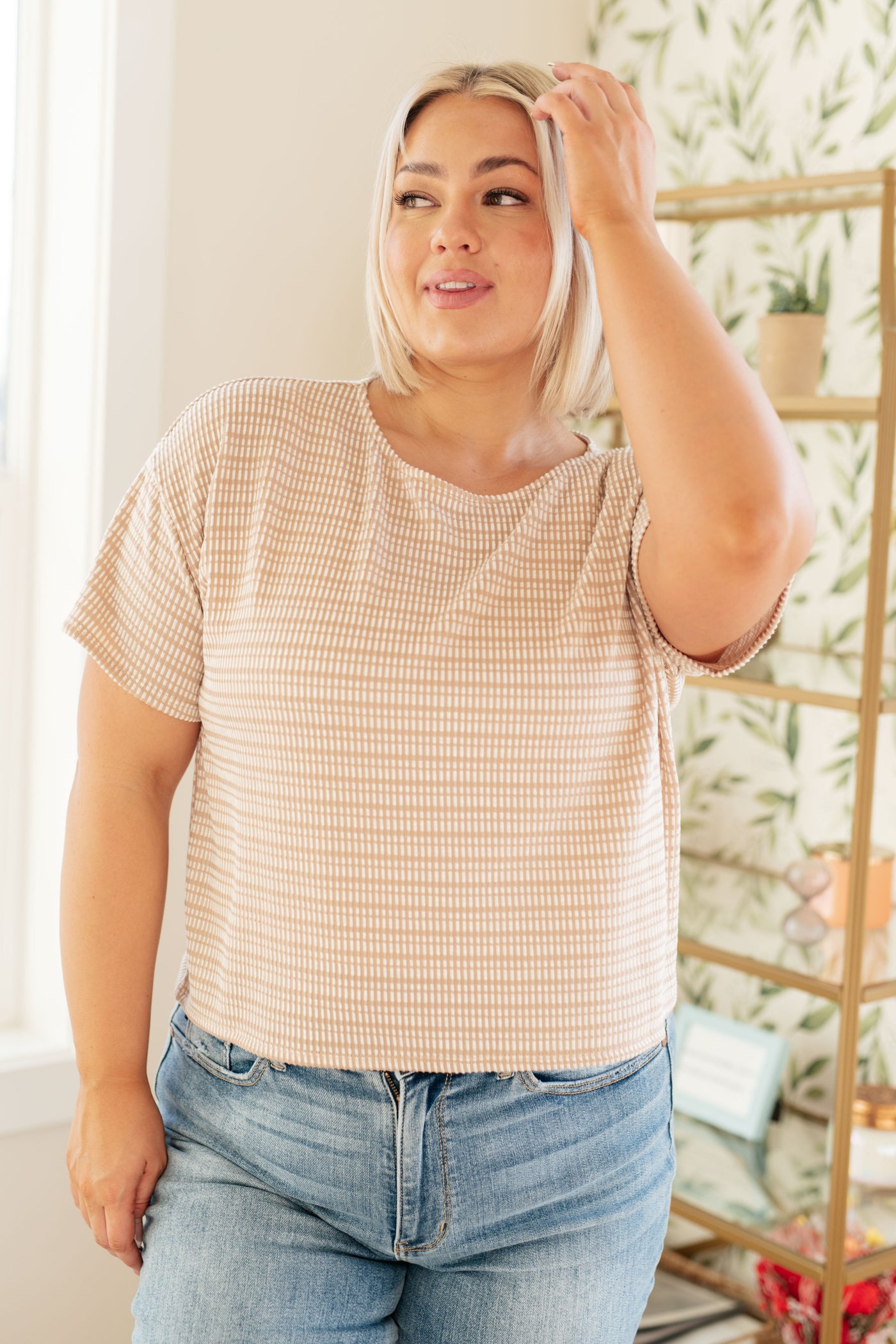 Textured Boxy Top in Taupe Womens Southern Soul Collectives