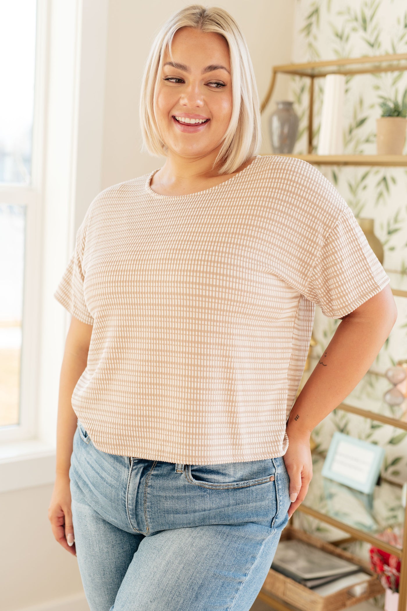 Textured Boxy Top in Taupe Womens Southern Soul Collectives