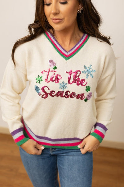 Tis the Season Sequin Cream Sweater Southern Soul Collectives