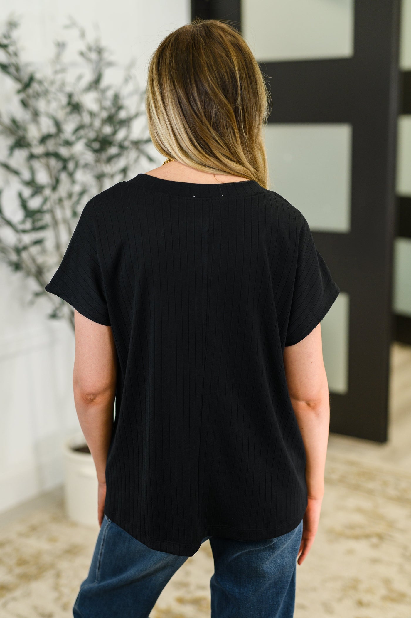 Top Shelf Basic V-Neck Ribbed Tee in Black Southern Soul Collectives