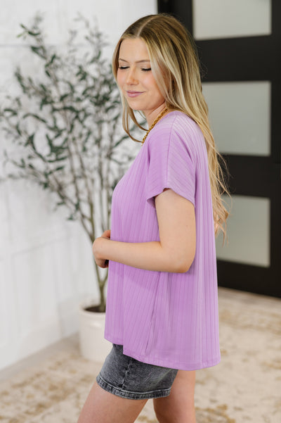 Top Shelf Basic V-Neck Ribbed Tee in Lavender Southern Soul Collectives