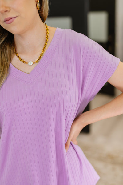 Top Shelf Basic V-Neck Ribbed Tee in Lavender Southern Soul Collectives