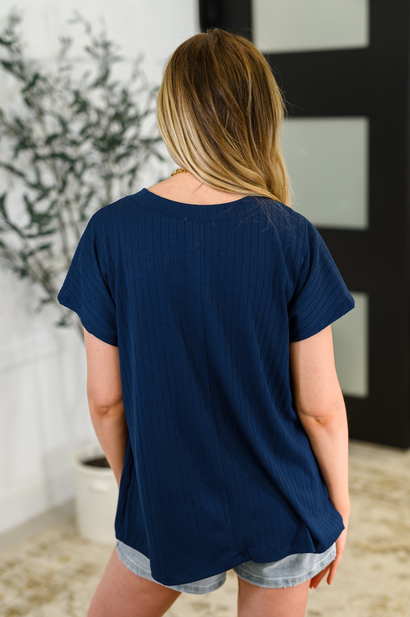 Top Shelf Basic V-Neck Ribbed Tee in Navy Southern Soul Collectives