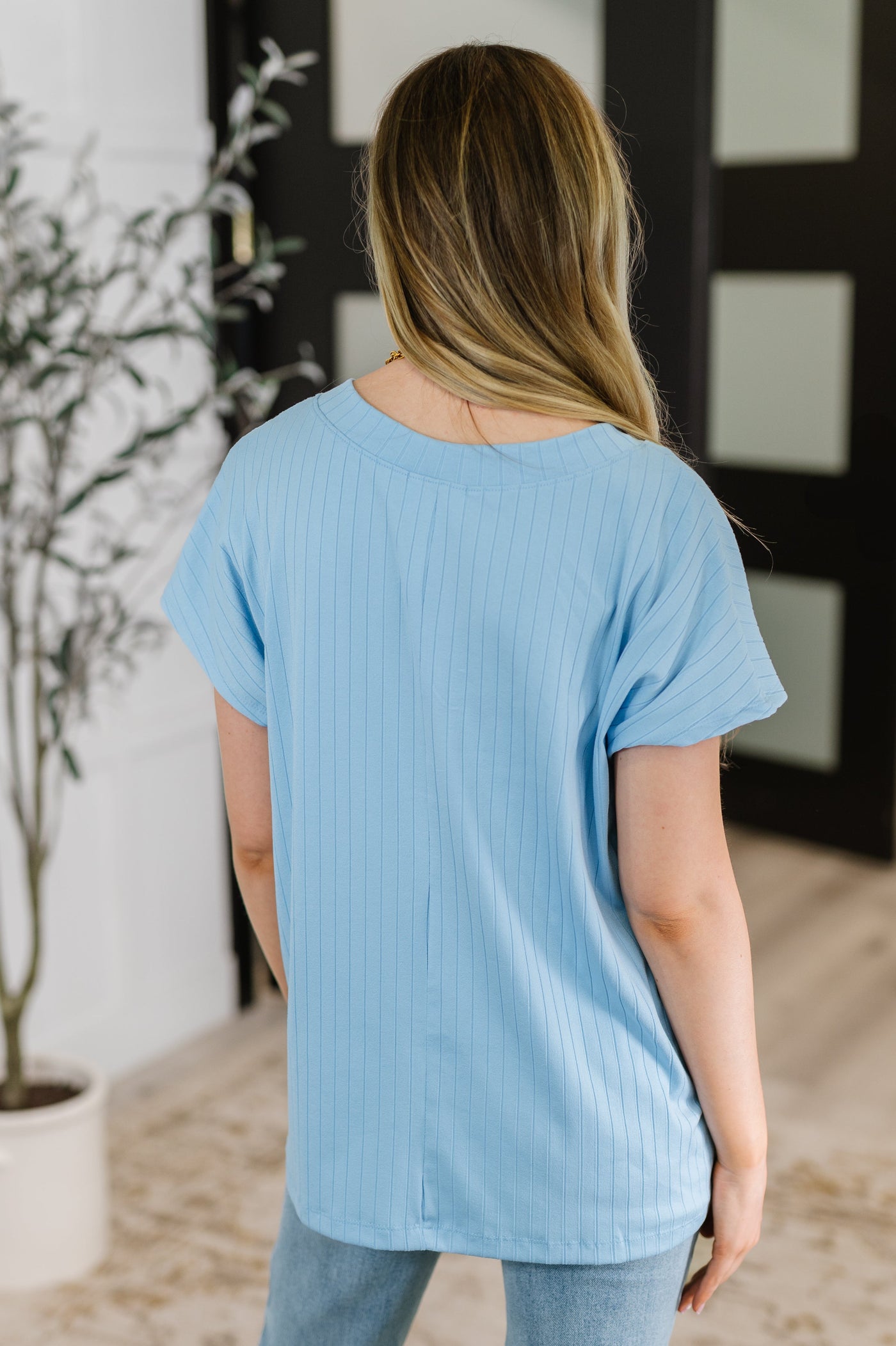 Top Shelf Basic V-Neck Ribbed Tee in Sky Blue Southern Soul Collectives