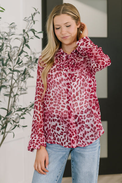 Totally Not Dramatic Leopard Print Button Down in Hot Pink Southern Soul Collectives